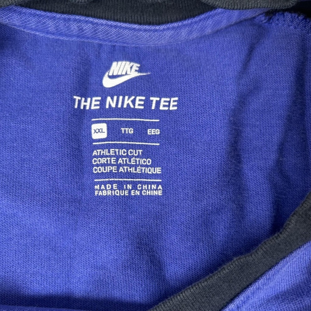 Nike Shirt Mens 2XL Blue Black 3/4 Sleeve Raglan Colorblock Swoosh Tee Logo - Picture 4 of 16